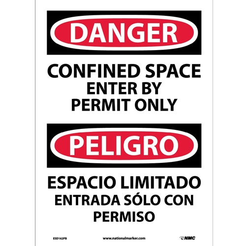 Danger Confined Space Permit Only Sign Bilingual ESD162PB