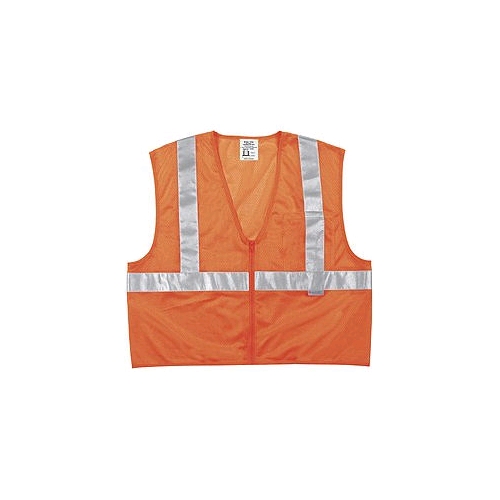 MCR (CL2MOP) Class 2 Orange Polyester Mesh Safety Vest, 2" Silver Stripes, Zipper Front