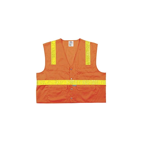 MCR (SURVOV) Class 2 Orange Surveyor Vest w/Snap Front Closure, 6 Pockets