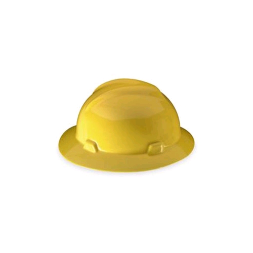 MSA 454730 V-Gard Full Brim Staz-On Suspension Hard Hat, Pinlock, Yellow