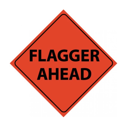 Reflective Roll-Up Flagger Ahead Sign (RUR3)