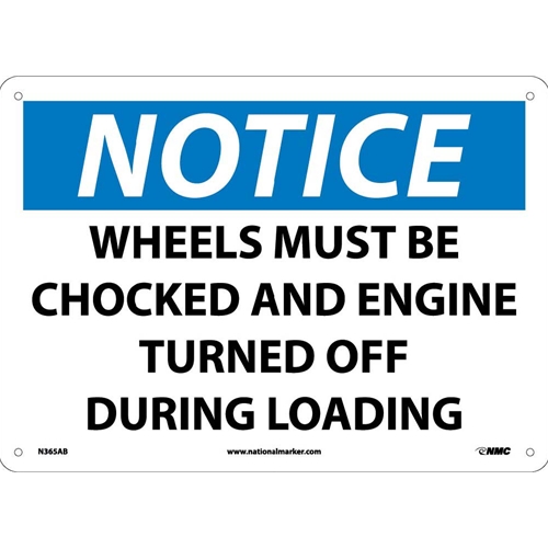 Notice Wheels Must Be Chocked Sign (N365AB)