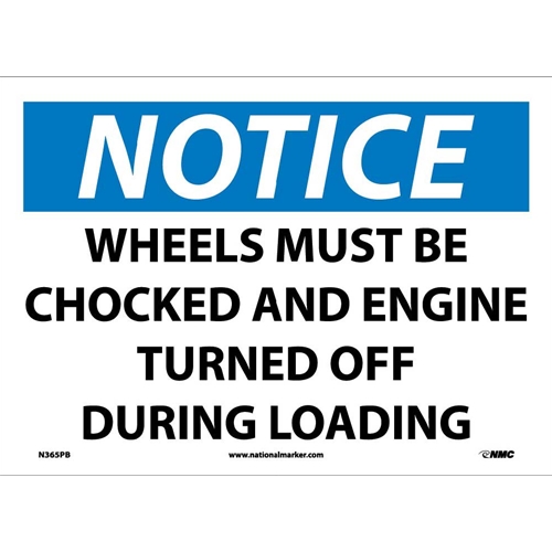 Notice Wheels Must Be Chocked Sign (N365PB)