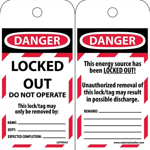 Danger Locked Out Do Not Operate Tag (LOTAG42ST250)