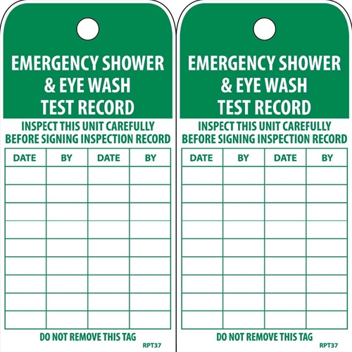 Emergency Shower & Eye Wash Test Record Tag (RPT37ST250)