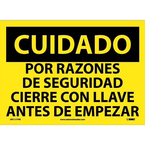 Caution Lockout Before Start Sign - Spanish (SPC177PB)