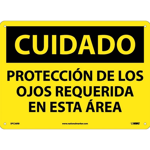 Caution Eye Protection Required Sign - Spanish (SPC26RB)