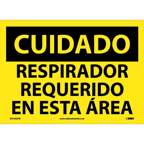Caution Respirator Required Sign - Spanish (SPC365PB)