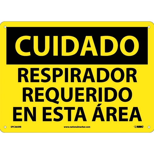 Caution Respirator Required Sign - Spanish (SPC365RB)