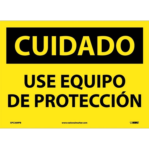 Caution Use Protective Equipment Sign - Spanish (SPC369PB)