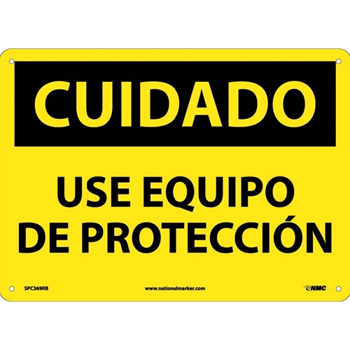 Caution Use Protective Equipment Sign - Spanish (SPC369RB)