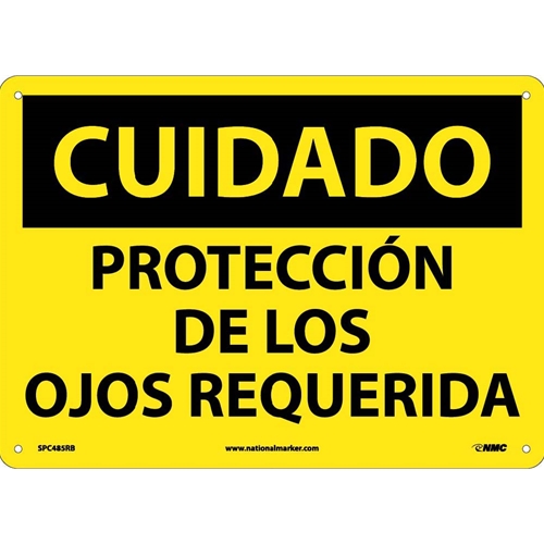 Caution Eye Protection Required Sign - Spanish (SPC485RB)