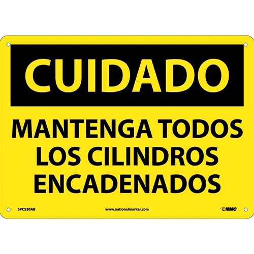 Caution Keep All Cylinders Chained Sign - Spanish (SPC530AB)