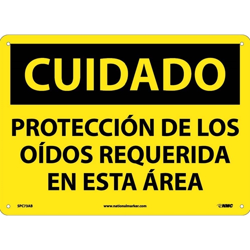 Caution Hearing Protection Required Sign - Spanish (SPC73AB)