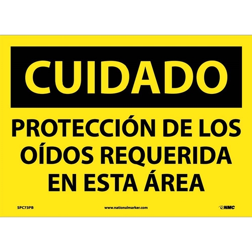 Caution Hearing Protection Required Sign - Spanish (SPC73PB)