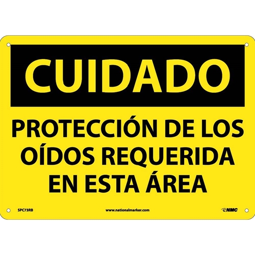 Caution Hearing Protection Required Sign - Spanish (SPC73RB)