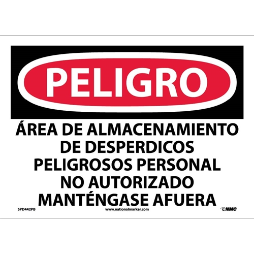 Danger Hazardous Waste Storage Area Sign - Spanish (SPD442PB)