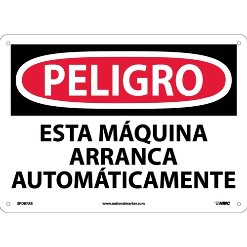 Danger Automatic Machine Start Sign - Spanish (SPD87AB)
