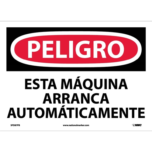 Danger Automatic Machine Start Sign - Spanish (SPD87PB)