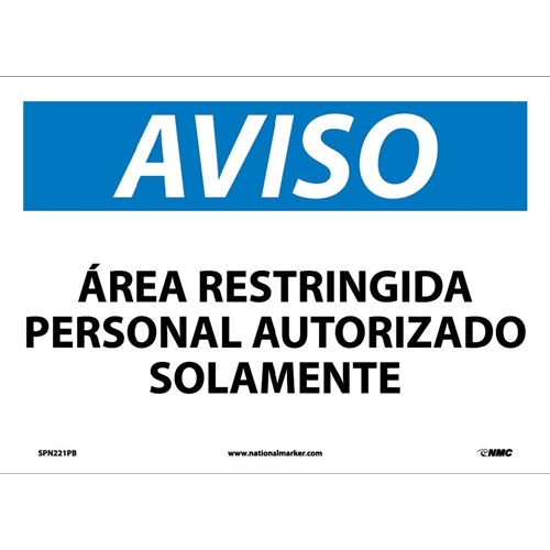 Notice Restricted Area Personnel Only Sign - Spanish (SPN221PB)