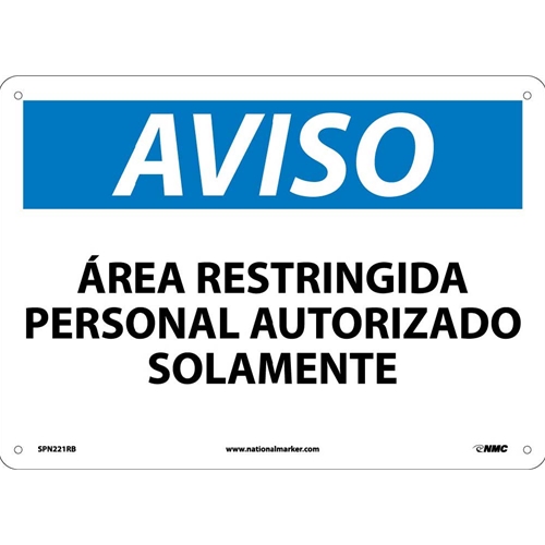 Notice Restricted Area Personnel Only Sign - Spanish (SPN221RB)