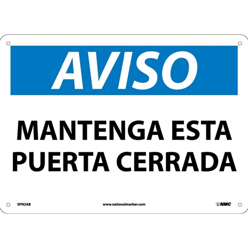 Notice Keep This Door Closed Sign - Spanish (SPN2AB)