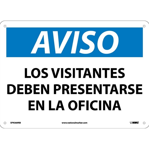 Notice Visitor Must Report To Office Sign - Spanish (SPN369RB)