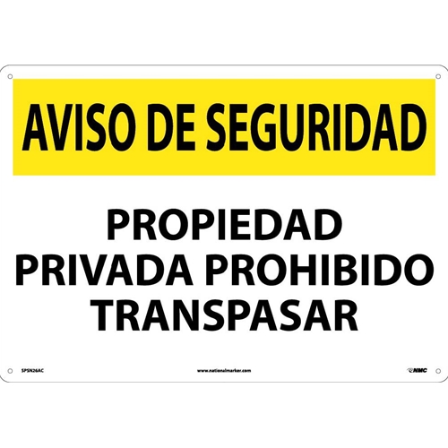 Security Notice Private Property No Trespassing Sign - Spanish (SPSN26AC)