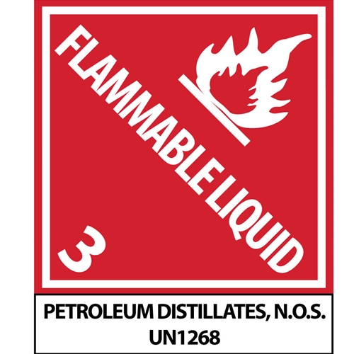 Flammable Liquid 3 Petroleum Distillates Label (UN1268AL)