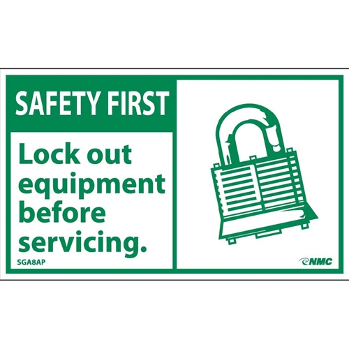 Safety First Lock Out Equipment Before Servicing Label (SGA8AP)