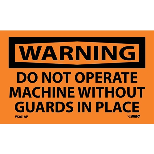 Warning Do Not Operate Machine Without Guards Label (W261AP)