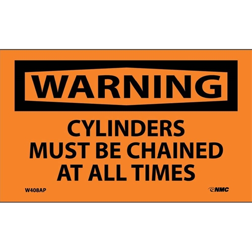Warning Cylinders Must Be Chained At All Times Label (W408AP)