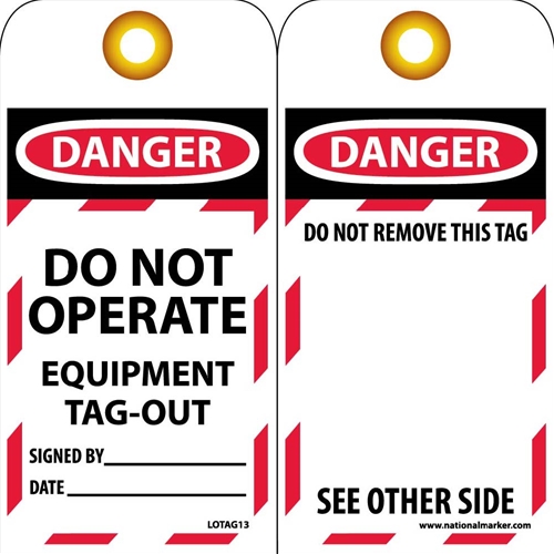 Danger Do Not Operate Equipment Tag-Out Tag (LOTAG13-25)