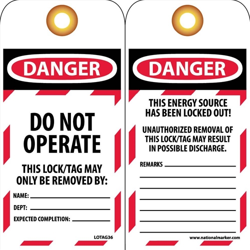 Danger Do Not Operate Tag (LOTAG36-25)