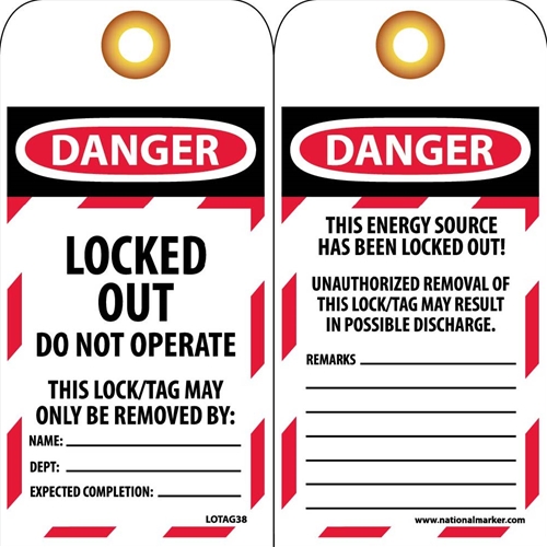 Danger Locked Out Do Not Operate This Tag (LOTAG38-25)