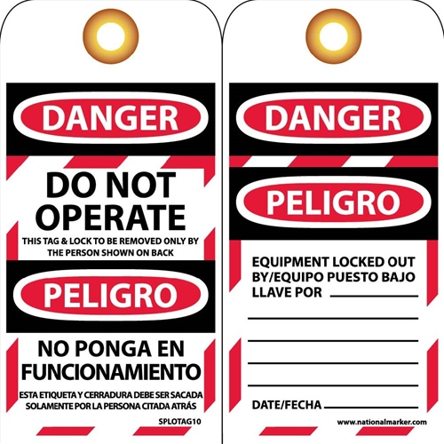 Danger Do Not Operate This Bilingual Tag (SPLOTAG10)