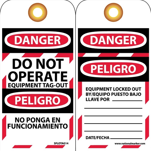 Danger Do Not Operate Equipment Tag-Out Bilingual Tag (SPLOTAG14)