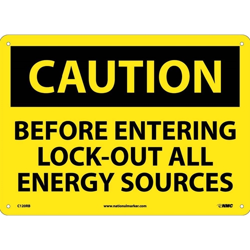Caution Lock Out All Sources Sign (C120RB)