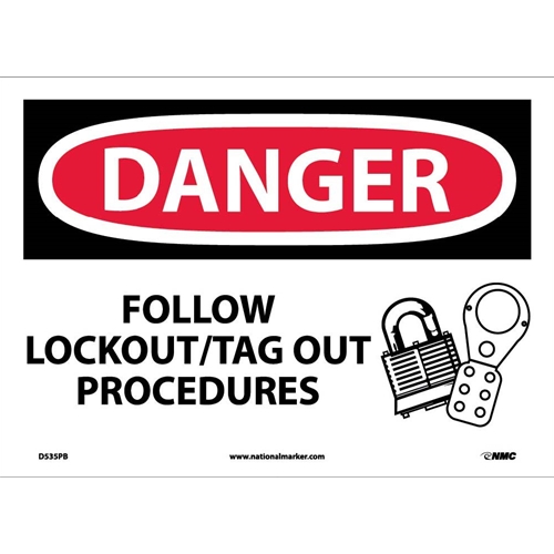 Danger Follow Lockout Tag Out Procedures Sign (D535PB)