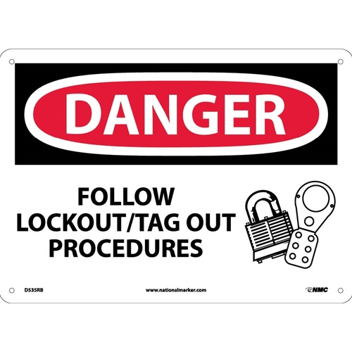 Danger Follow Lockout Tag Out Procedures Sign (D535RB)