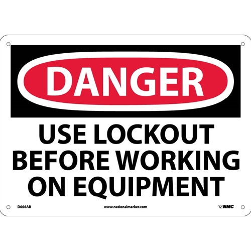 Danger Use Lockout Before Working On Equipment Sign (D666AB)