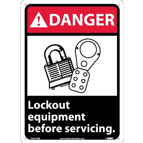 Danger Lock Out Equipment Before Servicing Sign (DGA18RB)