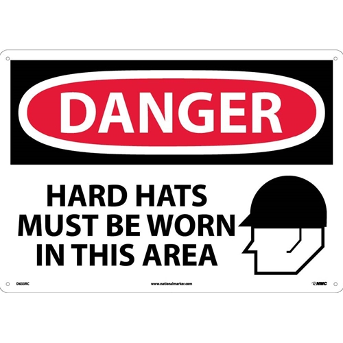 Large Format Danger Hard Hats Must Be Worn Sign (D633RC)
