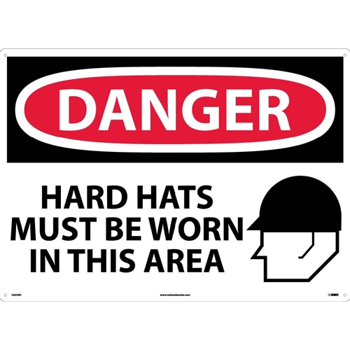 Large Format Danger Hard Hats Must Be Worn Sign (D633RD)