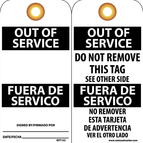 Out Of Service Bilingual Tag (RPT153G)