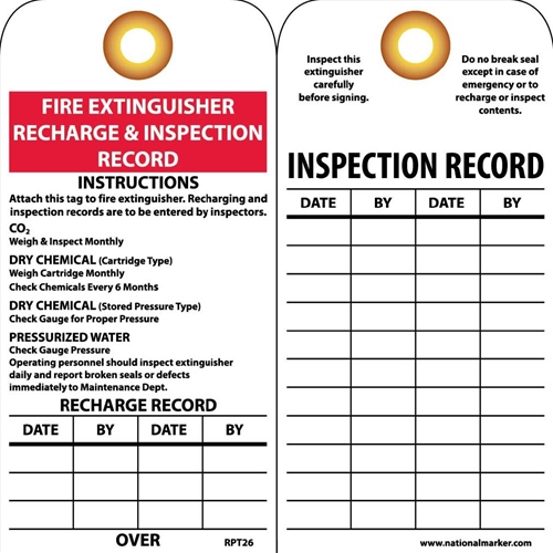 Fire Extinguisher Recharge & Inspection Record Tag (RPT26G)