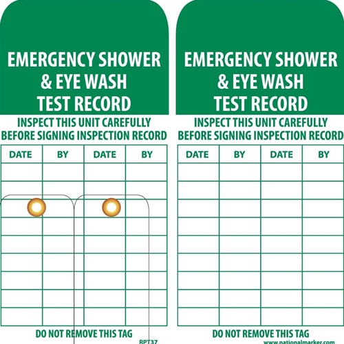 Emergency Shower & Eye Wash Test Record Tag (RPT37G)