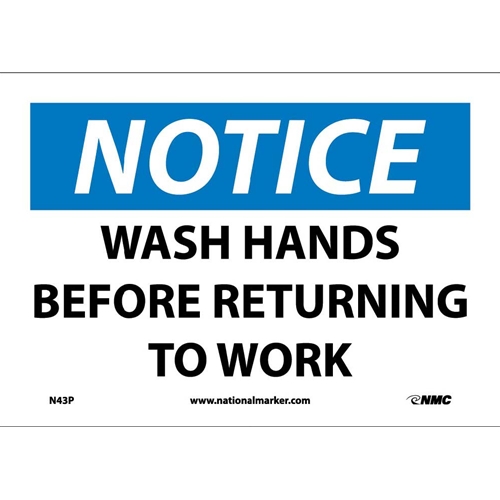 Notice Wash Hands Before Returning To Work Sign (N43P)