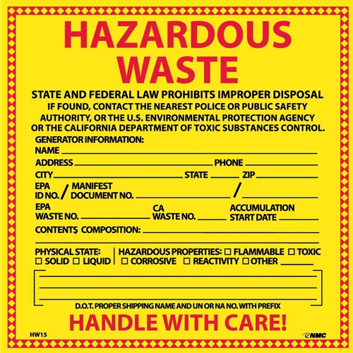 Hazardous Waste California Hazmat Label (HW15)