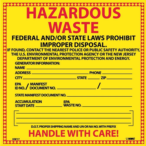 Hazardous Waste New Jersey Hazmat Label (HW17)